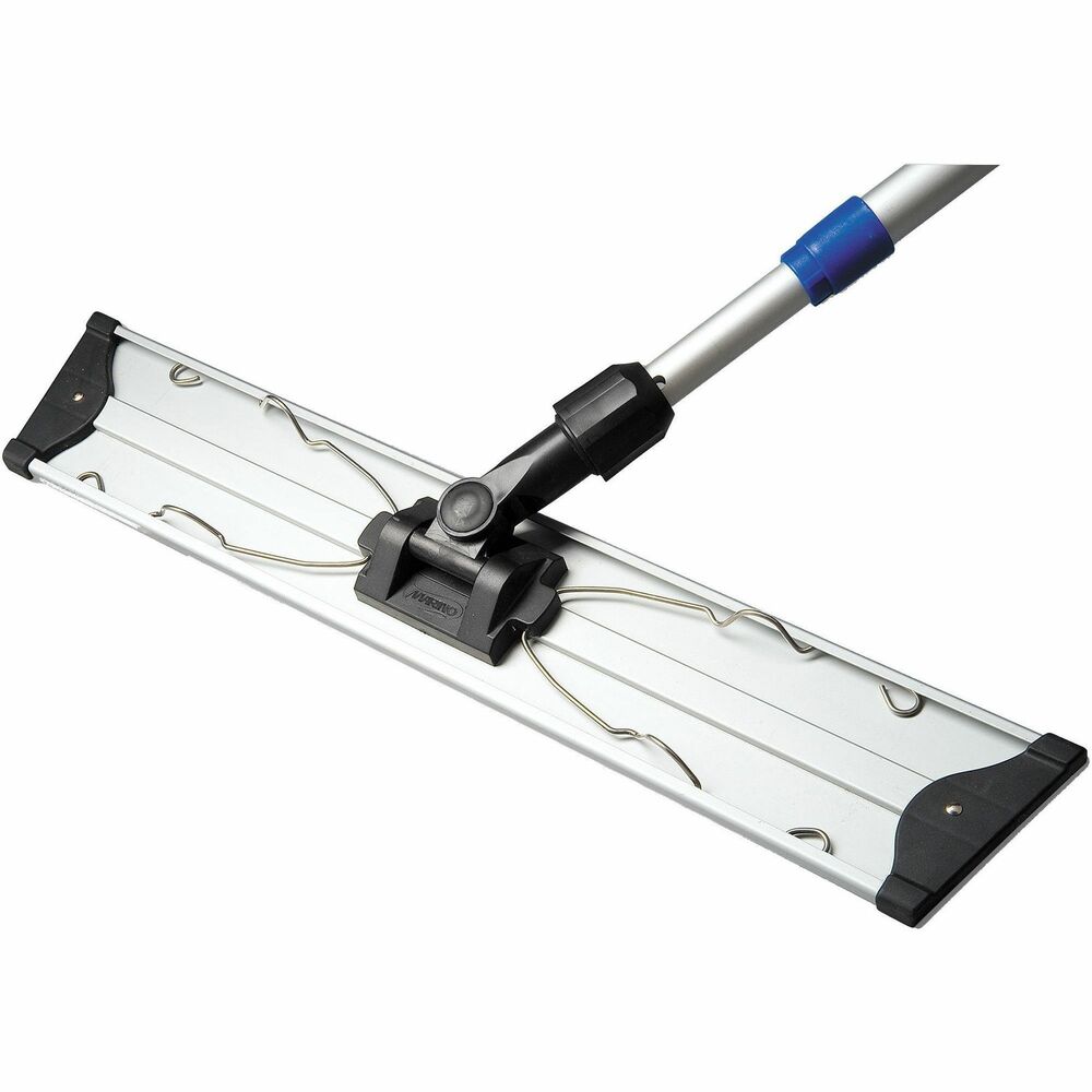 VLD131590 - Hook-and-Loop Flat Mop Frame is made of aluminum for a lightweight design and features a trapezoid shape to reach corners. 18" long, hook-and-loop attachment securely holds all mop pads (not included). Endcaps do not mark floors. Interlocking collar fits most types of handles along with the Vileda Telescopic Ergonomic Handle (not included).