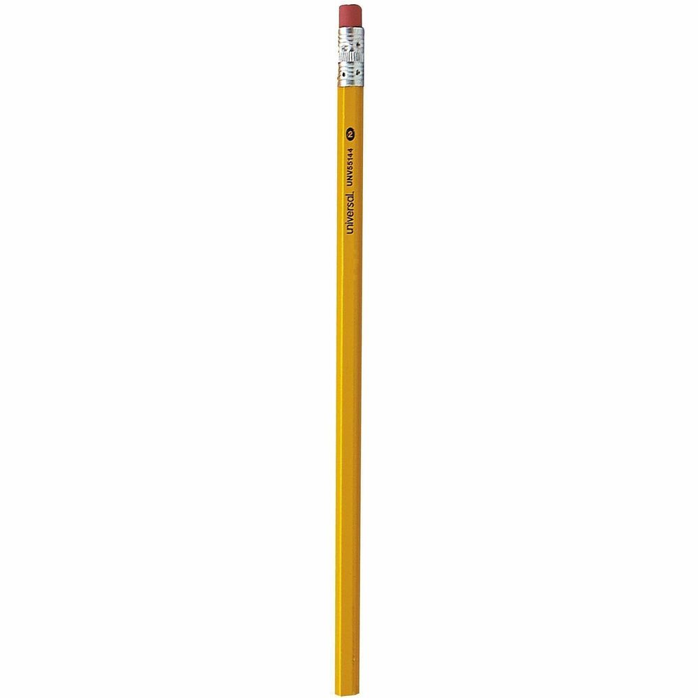 UNV55144 - These classic yellow pencils are made for your everyday needs. The pencils are strong, sturdy and practical, perfect for all writing use. Made of break-resistant black #2 lead. Silver ferrule with smudge-free natural rubber eraser head. Hexagonal barrel prevents pencil from rolling away when set down.   