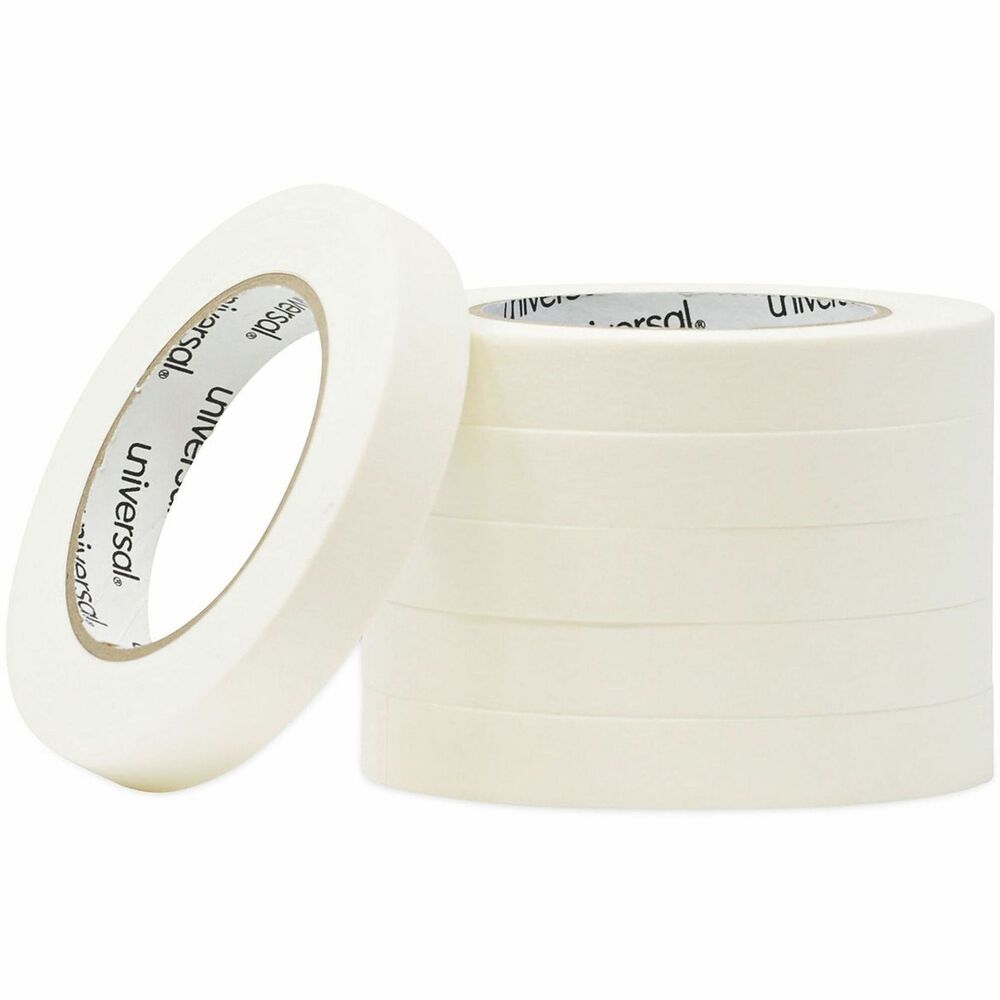 UNV51334 - Beige crepe paper masking tape coated with an aggressive pressure-sensitive natural rubber adhesive. Designed primarily as an all-purpose product for non-critical applications. Ideal for interior paint masking, textile, carpet seaming, silk screening, mail rooms, golf club shaft (build-up), and for light-duty bundling, packaging, industrial, manufacturing, splicing, and tabbing. Tears easily. Lays down flat and won't lift or curl. Removes easily without leaving a residue.