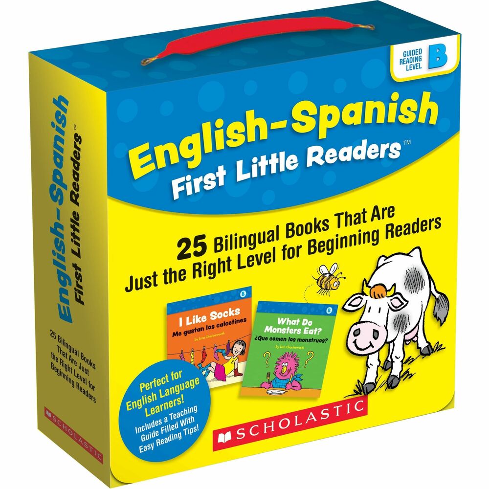 SHS1338662082 - Give English Language Learners (ELL) the support they need in reading with these tempting little books featuring text in English and Spanish. Written to correlate with Guided Reading Level B, these simple, predictable stories feature high-frequency words, rhyming repetition and helpful illustrations on topics students love. They are perfect as a bilingual resource for early learners or introducing English speakers to a new language. Book set includes 25 books that are perfect for small groups. Each book contains eight pages, four-page family guide and storage box.