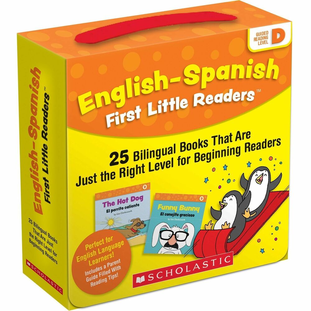 SHS1338662104 - Give English Language Learners (ELL) the support they need in reading with these tempting little books featuring text in English and Spanish. Written to correlate with Guided Reading Level D, these simple, predictable stories feature high-frequency words, rhyming repetition and helpful illustrations on topics students love. They are perfect as a bilingual resource for early learners or introducing English speakers to a new language. Book set includes 25 books that are perfect for small groups. Each book contains eight pages, four-page family guide and storage box.