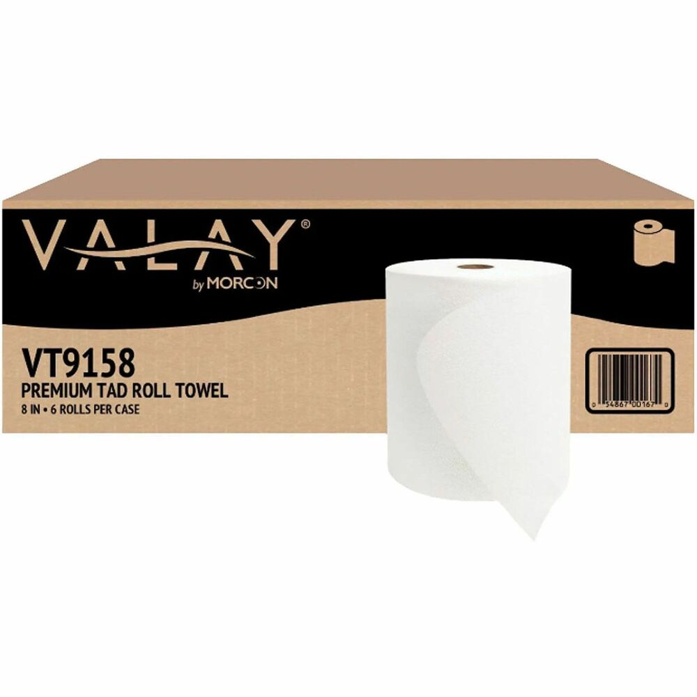 MORVT9158 - The Valay 8" TAD Premium Roll Paper Towels deliver great strength and absorbency in every sheet, making them great for cleaning spills, wiping down surfaces and drying hands. They're the perfect solution for any business in the foodservice, commercial or healthcare industries. Towel rolls fit most universal 8" hardwound towel dispensers.