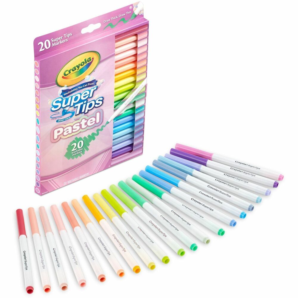 CYO587516 - Featuring primary, secondary and complementary colors, the SuperTips Washable Markers pack ensures you always have the color you need to complete your artwork. They feature a cool, conical drawing tip that can make both thick and thin lines as well as color in large areas. Vibrant ink won't bleed, making these markers a great choice for any writing, drawing or coloring project. Use these markers for shading, blending and other coloring techniques for dramatic results. These nontoxic markers are safe for artists of any age. The formula easily washes off skin as well as most fabrics so you can clean up quickly after arts and crafts time.