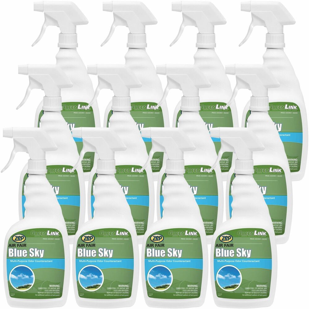 ZPE203901CT - Air Fair Blue Sky is an environmentally friendly, water-based deodorant that contains a concentrated, highly effective blend of odor-neutralizing and masking agents. All-purpose design eliminates odors from stale cigarettes, cigar smoke, body wastes, food spillage, garbage, cooked foods, perspiration, pets and fire damage. Formula imparts a nice, fresh fragrance to the treated area. Ready-to-use spray does not require dilution. Spray bottle with trigger provides easy handling and doesn't cause waste or spills. Just a small amount delivers effective odor control and keeps working after several days or more in certain applications. Noncorrosive spray contains no phosphates or carcinogens and is made for industrial and business use only.