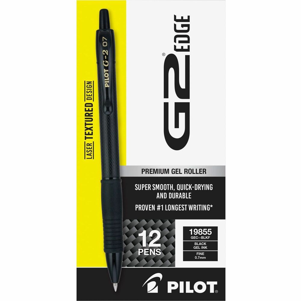 PIL19855 - From the makers of G2 comes a striking, premium gel pen that will truly give you the edge in all your writing. Smooth writing of this G2 Edge combines a stunningly innovative, laser-etched design and cushioned comfort grip with vibrant, quick-drying gel ink for a truly high-performance writing experience. Durable, fine (0.7mm), tungsten carbide tip produces archival-safe ink for smooth, long-lasting writing.Rebate: $15 Visa Card w $50 Pilot Pen Purchase View Rebate Details