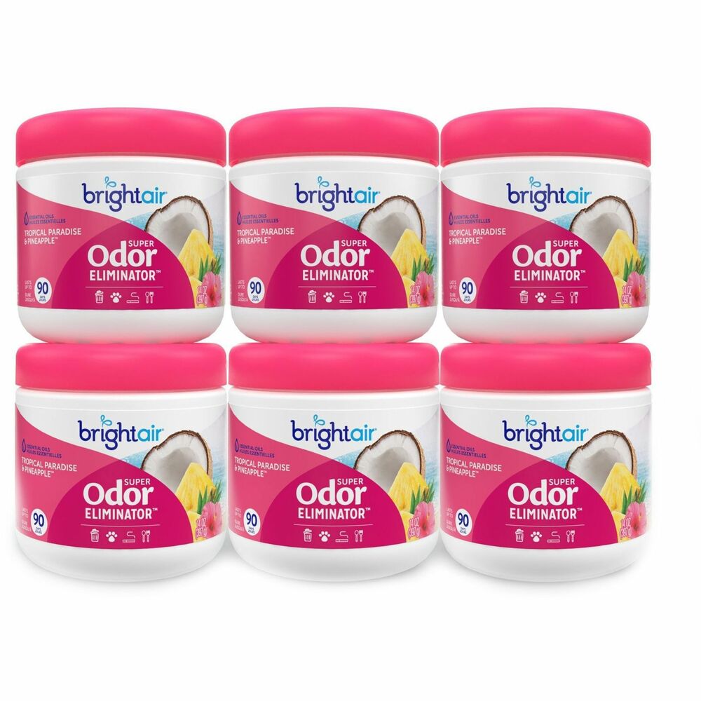 BRI901076CT - Give yourself a breath of fresh air with Super Odor Eliminator to help continuously remove unwanted odors and leave a tropical, island-paradise scent with notes of juicy pineapple, coconut and hibiscus. Formulated with a cruelty-free, plant-based gel and fragrances with natural essential oils, it effectively helps eliminate odors in medium-size spaces while providing a fresh fragrance experience. Simply set it anywhere in the home or office. The container's venting lid provides freshness for up to 90 days, requiring no plugs or batteries.