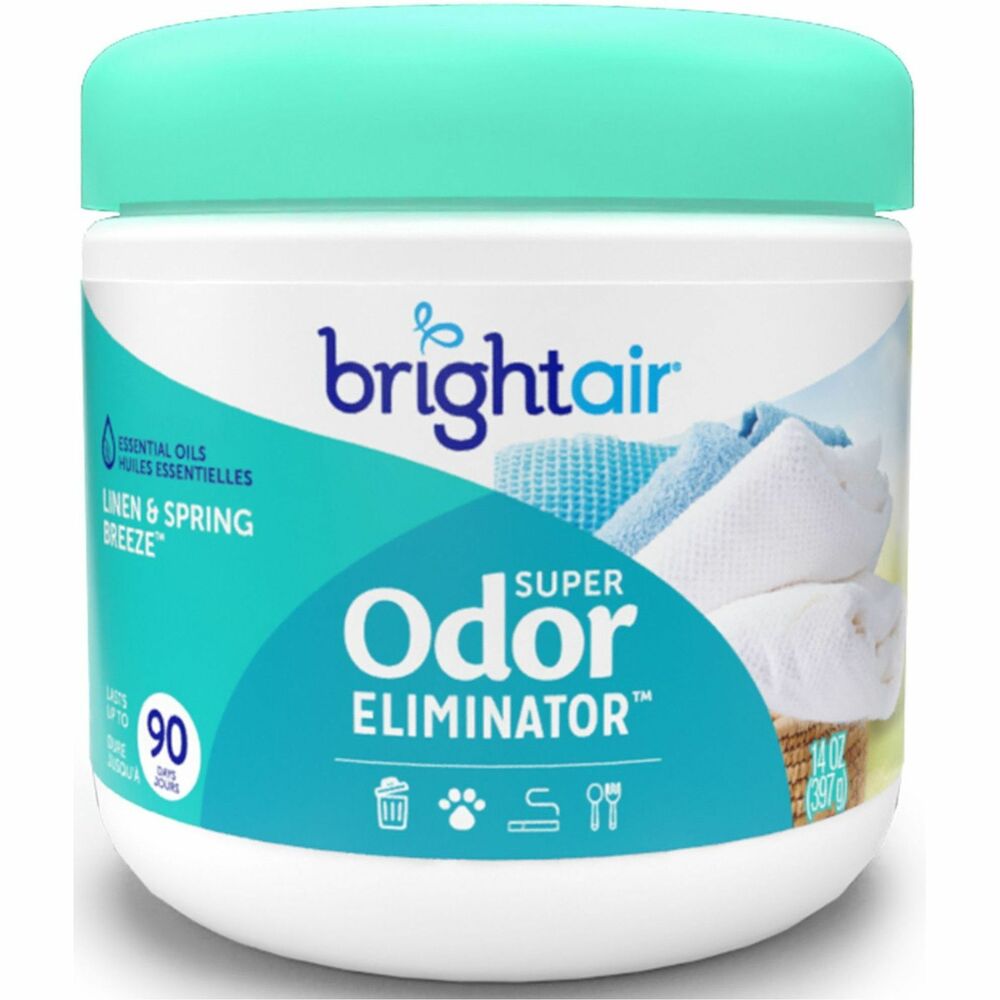 BRI901046 - Give yourself a breath of fresh air with Super Odor Eliminator to help continuously remove unwanted odors and leave a clean, refreshing scent of just-washed laundry on a warm and breezy Spring morning. Formulated with a cruelty-free, plant-based gel and fragrances with natural essential oils, it effectively helps eliminate odors in medium-size spaces while providing a fresh fragrance experience. Simply set it anywhere in the home or office. The container's venting lid provides freshness for up to 90 days, requiring no plugs or batteries.