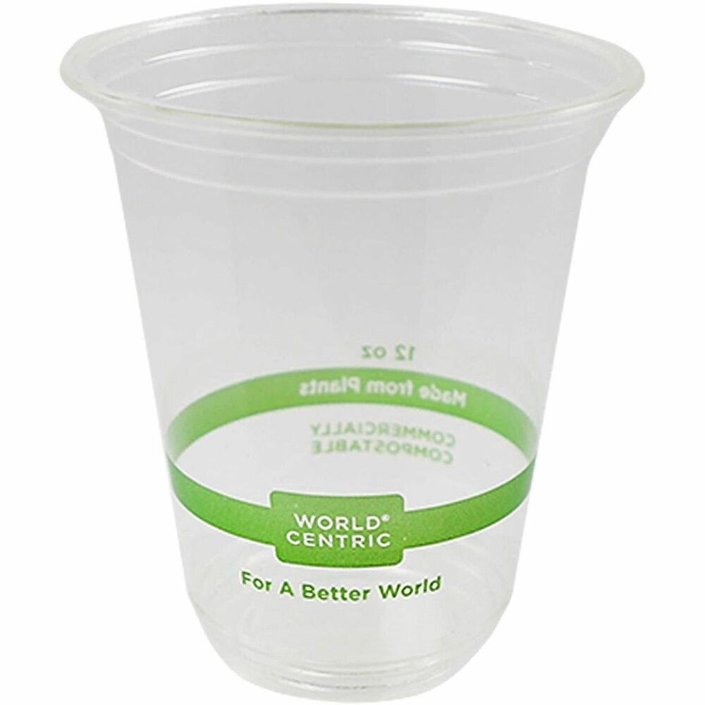 WORCPCS12 - Also available as a pack of 50, SKU: CP-CS-12-P. Pairs with lids: CPL-CS-12, CPL-CS-12D, CPL-CS-12DP. World Centric; 12oz clear cold cups are made from PLA, (polymer made from plants). These disposable cups are great for cold beverages such as iced coffee, iced tea, smoothies, and water. They are suitable for cold liquids, freezer safe. Not microwavable. PLA products should be stored in a cool place below 110° F and out of direct sunlight. These are certified in a commercial facility, which may not exist in your area. More from the Manufacturer