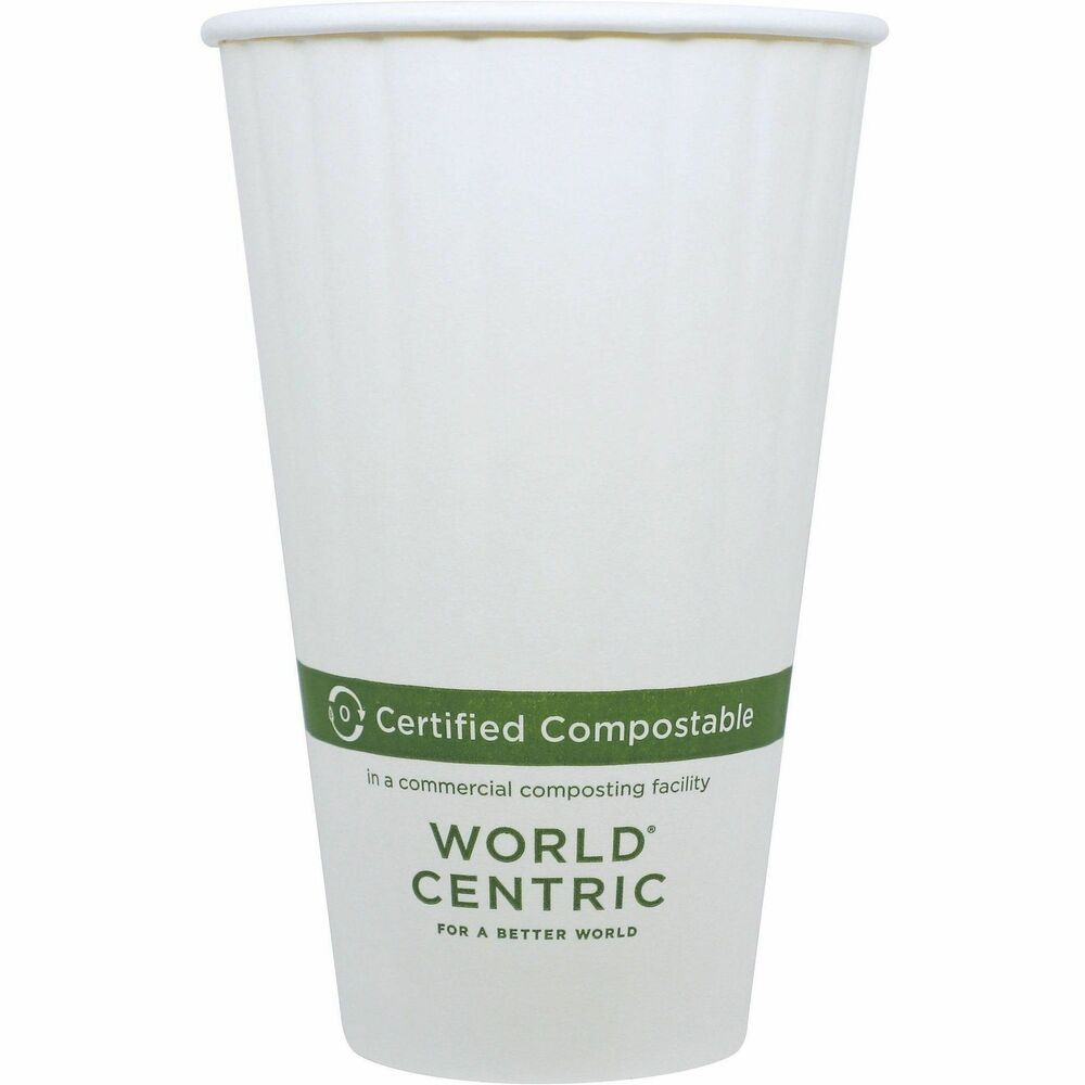 WORCUPA16D - World Centric Compostable White Double-Wall 16oz Paper Hot Cups are made from sustainable FSC-certified paper with a bio-based lining made from plant sugars. Great for cafes, delis and restaurants serving hot drinks to-go, the double wall construction will keep your drink hot and hands protected. They're USDA Certified Biobased and NSF Industrial Certified Compostable. As a certified B Corporation, World Centric is dedicated to upholding the highest standards of social and environmental responsibility, transparency and accountability. We proudly give 25-percent of our profits to grassroots organizations driving global change. Choose World Centric compostable foodservice products and make a difference today.