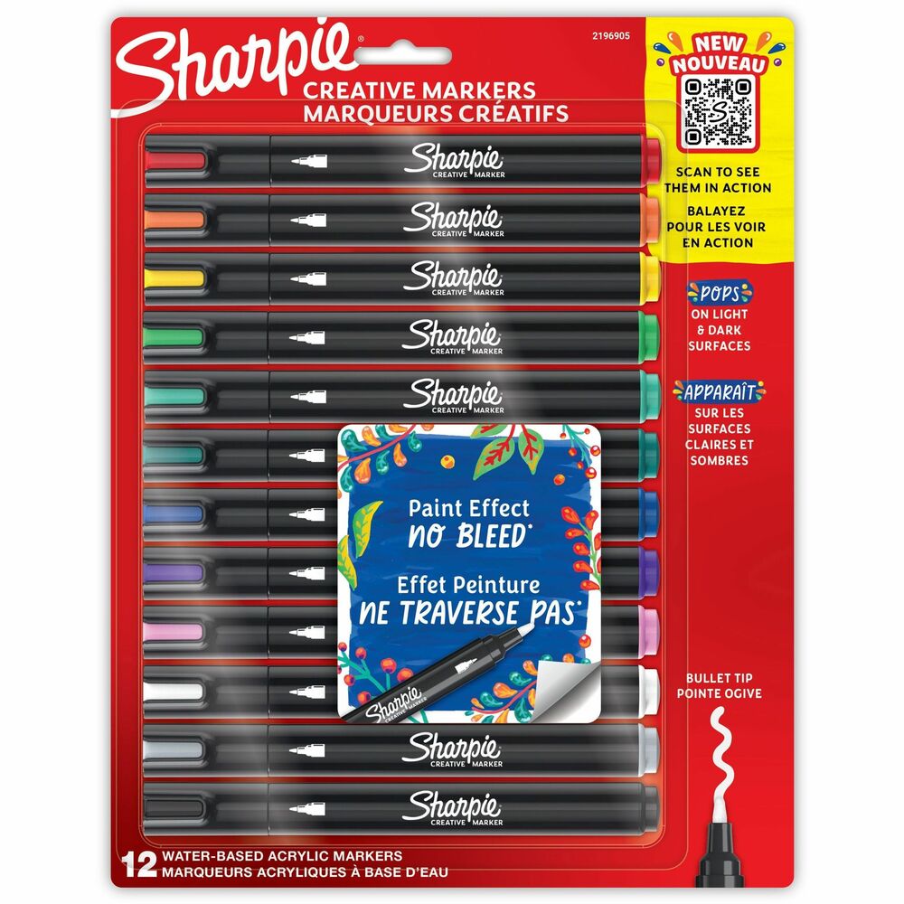 SAN2196905 - Bring your artistic vision to life with Sharpie Creative Markers. They feature paint-like ink that won't bleed through paper. Color markers create vibrant marks on light and dark surfaces including paper, metal, wood, ceramic, glass, rock and canvas. Colors layer to add dimensions to your work. No need to shake these bullet-tip markers. Simply uncap and create. More from the Manufacturer