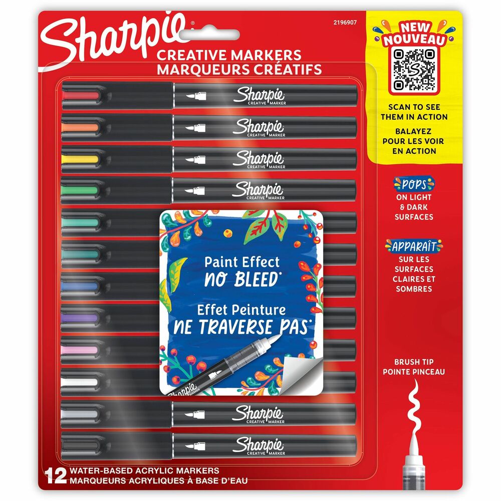 SAN2196907 - Bring your artistic vision to life with Sharpie Creative Markers. They feature paint-like ink that won't bleed through paper. Color markers create vibrant marks on light and dark surfaces including paper, metal, wood, ceramic, glass, rock and canvas. Colors layer to add dimensions to your work. No need to shake these brush-tip markers. Simply uncap and create. More from the Manufacturer