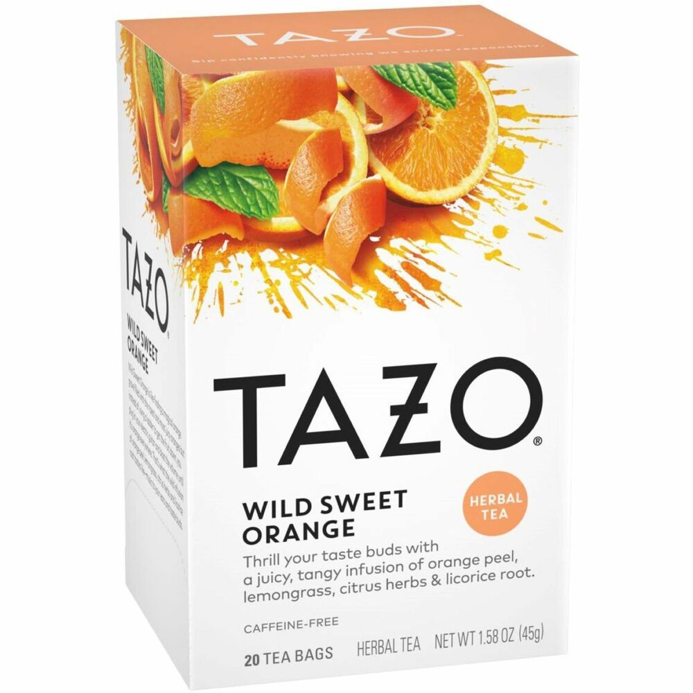 TZO20034 - This full-flavored tea is a juicy infusion that combines the sweet bite of orange with exotic flavors. Wild Sweet Orange tea delivers a bold citrus taste infused with lemongrass, blackberry leaves, rose hips, spearmint leaves, hibiscus flowers, orange peel, orange essence and licorice root. Individually wrapped tea packets keep tea fresh and are easy to use.
