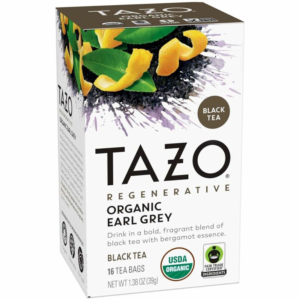 TZO00352 - Regenerative Organic Earl Grey is TAZO's take on this classic blend. It pairs bold, aromatic black tea with sweet bergamot essence for a tried-and-true flavor that's regal and delicious. Made from Fair Trade Certified ingredients grown with regenerative agriculture practices, it's better for the people who grow it and the land where it's grown. Individually wrapped tea packets keep the tea fresher and are easy to use. For best brewing of this caffeinated tea, boil fresh, filtered water to 175 degrees and allow to cool slightly. Then pour 8 oz. of this water over the tea bag in a cup. Let steep for 3 minutes.