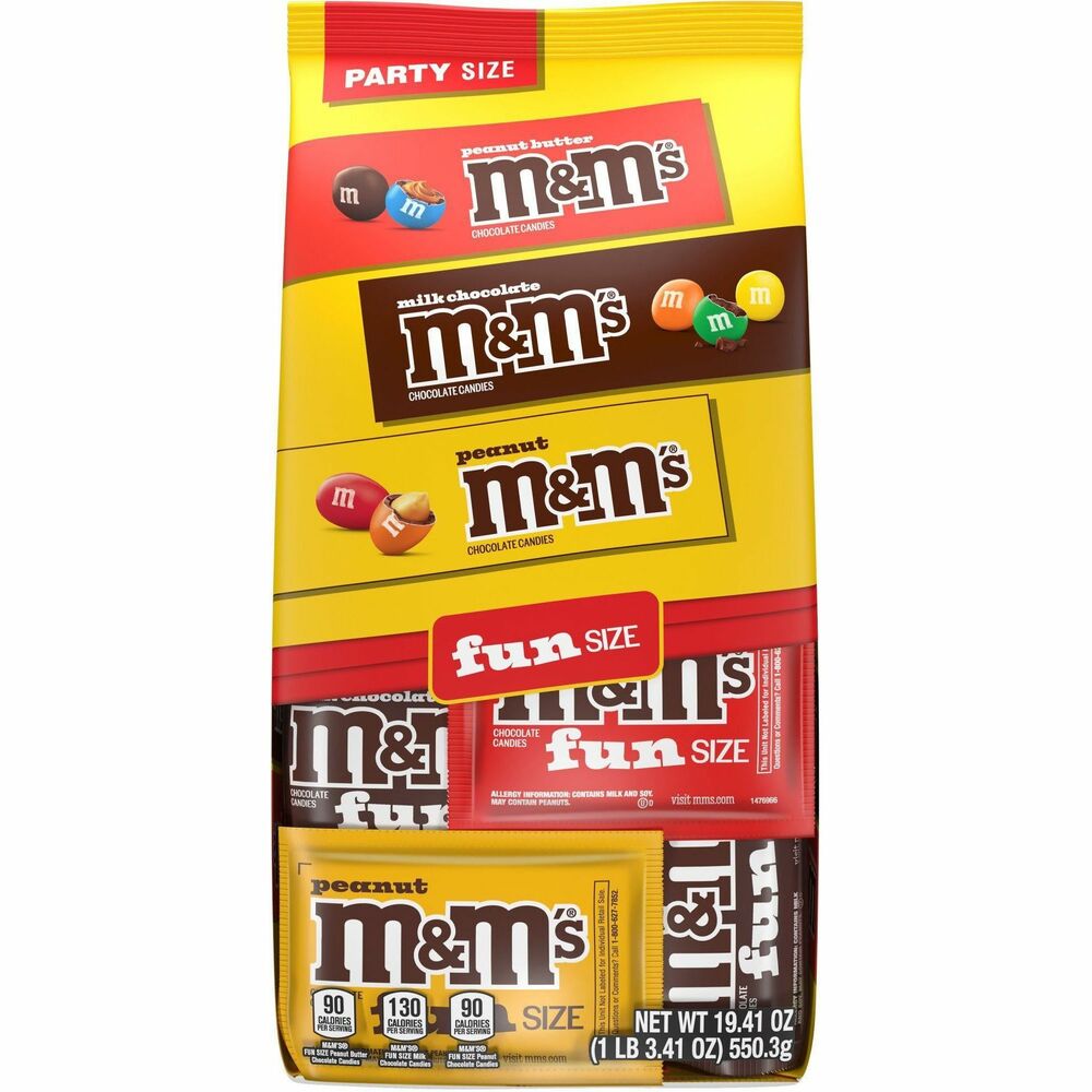 MRSSN59877 - This variety pack contains three different flavor options to fulfill your cravings. Choose from Milk Chocolate, Peanut and Peanut Butter M&M's for a satisfying snack. Single-serve bags are great for on-the-go, in the drawer or on the countertop in reception or breakrooms. Chocolate candies inside crisp, colorful sugar shells are made with real milk chocolate. The sweet shells of Peanut M&M's contain peanut and real milk chocolate. Peanut Butter M&M's are made with real peanut butter and real milk chocolate.