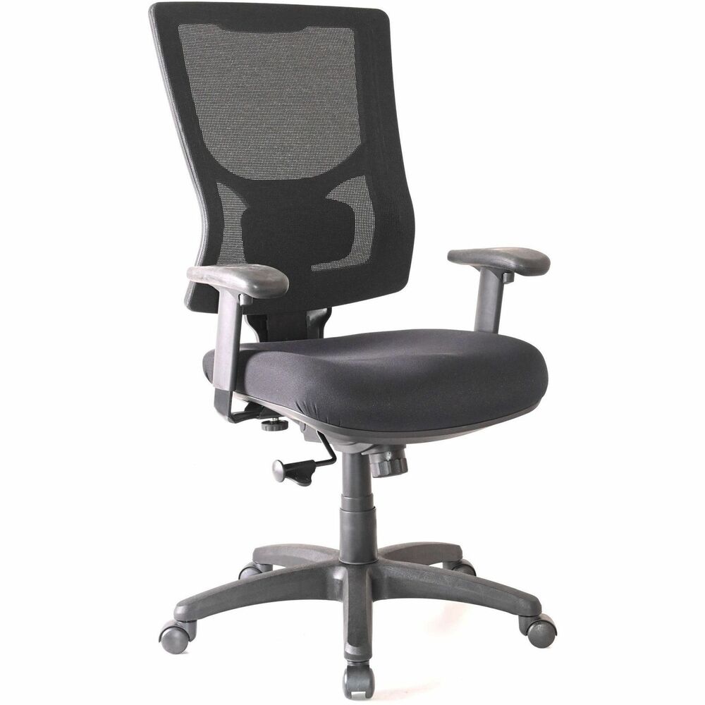 LLR62018 - Conjure High-Back Swivel/Tilt Office Chair gives you more control with an on-off control level for the swivel tilt mechanism so you can better personalize it according to your body type. Adjust the height of the built-in ratchet back and lumbar support. High-strength mesh upholstery covers the back for breathable, cradling comfort. Arms adjust in height and width and are cushioned with soft polyurethane pads. Seat lets you sink into thick, polyurethane molded foam for more support throughout the workday. Other functions include tilt tension adjustment and 360-degree swivel. Reinforced nylon base is equipped with nylon casters for easy mobility. Weight capacity is 275 lb.