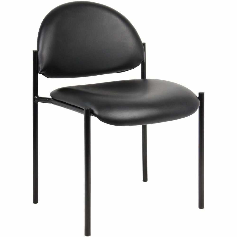 LLR69607 - Reception guest chair features vinyl upholstery on the back and cushioned seat for easy cleaning. Painted, tubular steel frame with four stylish legs supports up to 250 lb. 18-1/9" seat offers a waterfall design for comfortable seating. Stack up to four high.