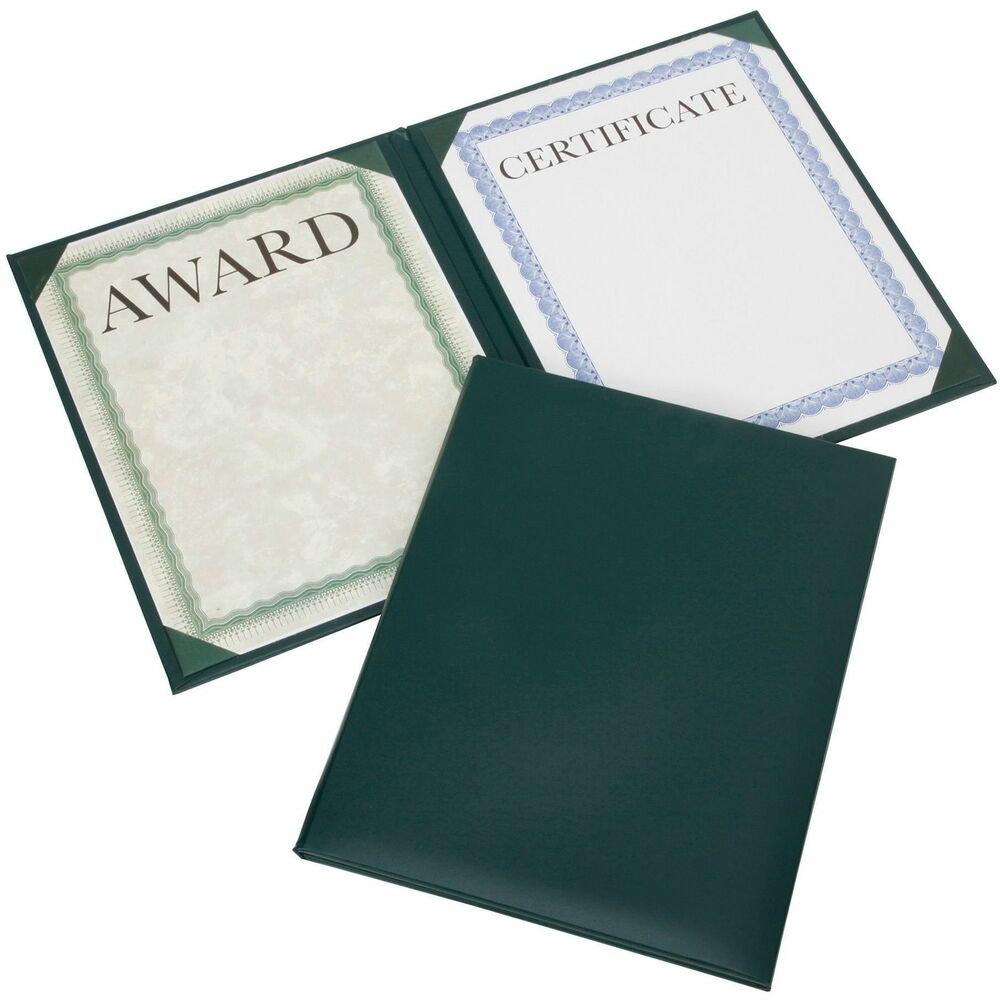 NSN7143043 - Presentation binder with a satin finish offers an elegant way to showcase your letter-size award certificates. It features a solid color on the front cover with no seal for versatile use. Inside corner ribbons on white silk moire board and transparent protective sheets hold two certificates in the front and back padded cover.   