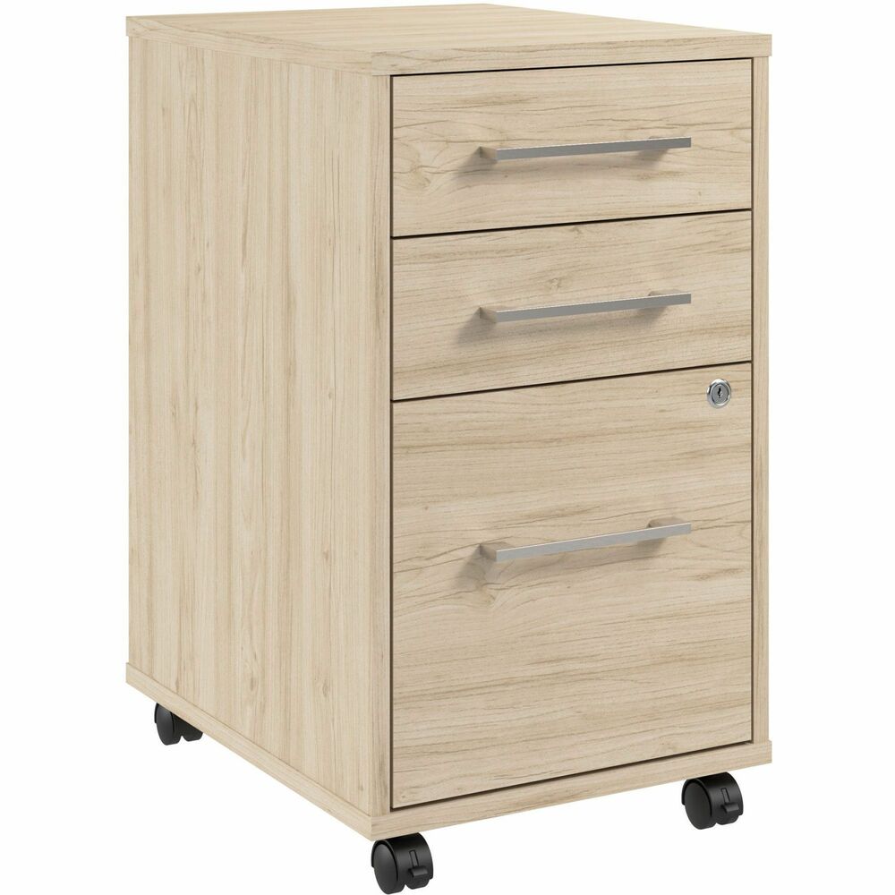 BSHHUF116NE - 3-Drawer Mobile File Cabinet provides the form and function needed to support your entrepreneurial spirit. An ideal choice for small to medium-size businesses and home offices alike, the small filing cabinet rolls effortlessly throughout your work space to provide storage where it's needed most. Bottom drawer opens on smooth, full-extension, ball-bearing slides for easy access to letter/legal/A4-size paperwork while two box drawers organize writing utensils and other small office supplies. Drawers can be locked to safeguard documents with sensitive information as well as valuable items. The rolling file cabinet's compact design allows it to fit conveniently below a standard worksurface to provide under desk storage. Front casters lock for secure placement. Coordinating items in the Hustle Collection include a variety of computer desks in addition to a lateral file cabinet, storage cabinet and five-shelf bookcase (none included).