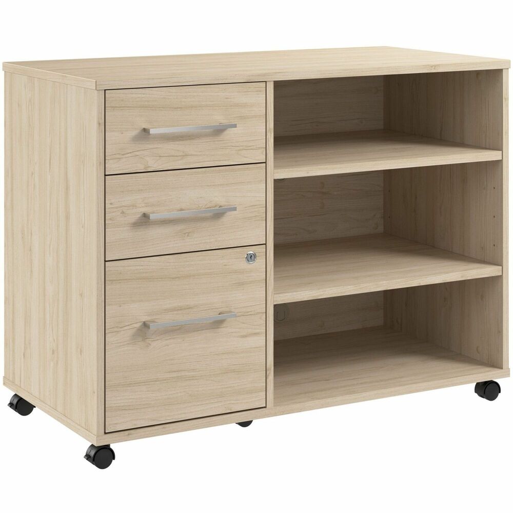BSHHUF140NE - Hustle Office Storage Cabinet with Wheels provides the form and function needed to support your entrepreneurial spirit. An ideal choice for small to medium-size businesses and home offices alike, the small cabinet rolls effortlessly throughout your work space to provide storage where it's needed most. The left side features three drawers: one file drawer for letter/legal/A4-size paperwork and two box drawers to organize small office supplies. Drawers can be locked to safeguard documents with sensitive information as well as valuable items. Open storage area includes two adjustable shelves to accommodate work materials and equipment of various sizes plus two wire-management grommets. Dual-wheeled casters move the office cabinet to provide organization where it's needed most. Coordinating items in the Hustle Collection include a variety of computer desks in addition to a mobile filing cabinet, lateral file cabinet and five-shelf bookcase (none included).