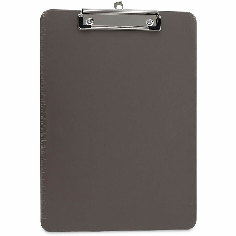 UNV40311 - Shatter-resistant, plastic construction, clipboard ensures durable performance in the most demanding environments. Provides a smooth writing surface with a powerful clip that holds papers in place. SAE and metric rulers on either edge of the clipboard which provide added convenience and improved functionality. The low-profile safety clip eliminates the possibility of accidental openings, while making the clipboard easier to store in briefcases, file cabinets, laptop bags and more.