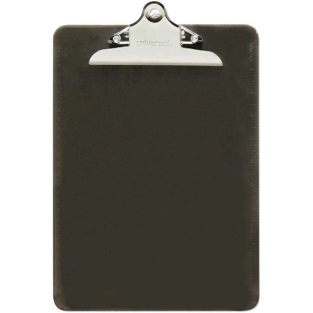 UNV40306 - Durable clipboard features plastic construction and built-in hanging hole provides a smooth writing surface. Built with an attractive, transparent board material that's available in easily identifiable colors. Strong clip securely holds papers and documents in place. Thoughtfully designed with rounded corners for easy transport. The variety of colors allows for quick and easy visual identification by project or department.