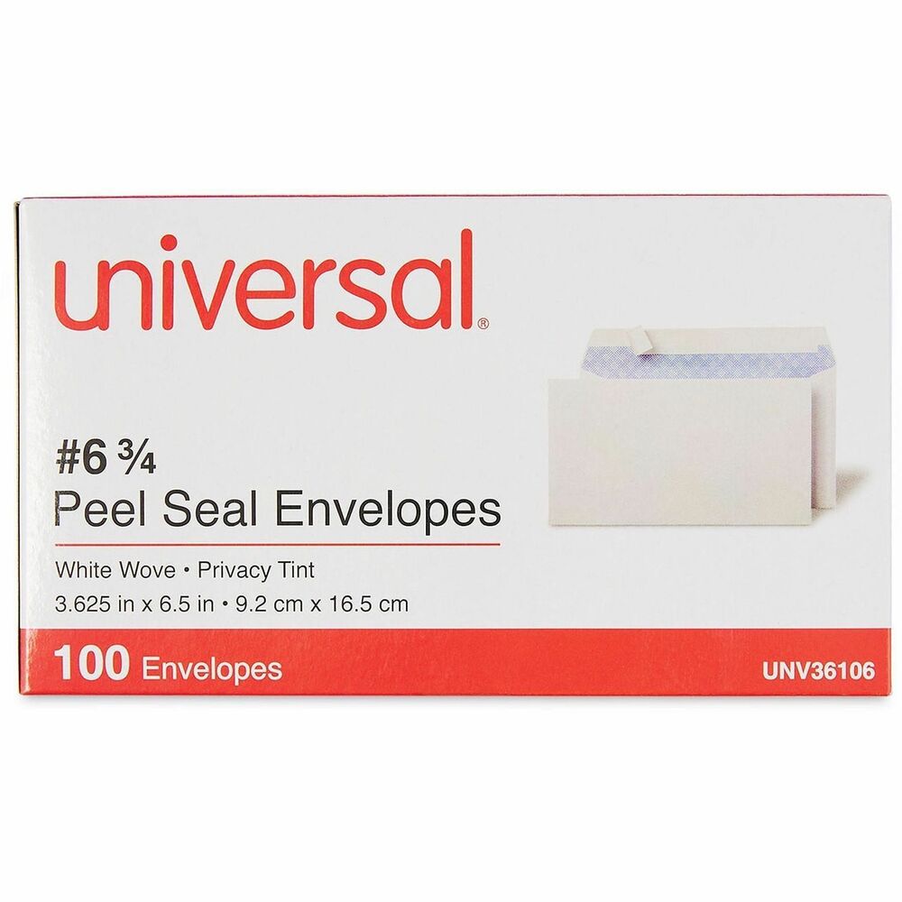 UNV36106 - These peel and seal flap envelopes eliminate the need for moistening. Sturdy 24-lb bond paper provides crispness and durability. Simply peel back the strip and fold the flap to close. Peel seal strip feature makes large mailings easier. Ideal for efficient reply mail, invoices and everyday correspondence.
