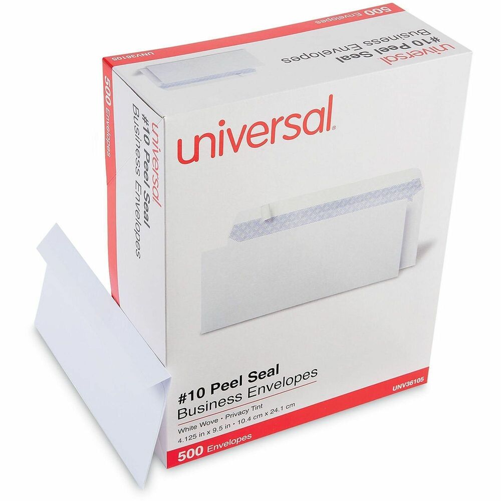 UNV36105 - These peel and seal flap envelopes eliminate the need for moistening. Sturdy 24-lb bond paper provides crispness and durability. Simply peel back the strip and fold the flap to close. Peel seal strip feature makes large mailings easier. Ideal for efficient reply mail, invoices and everyday correspondence.