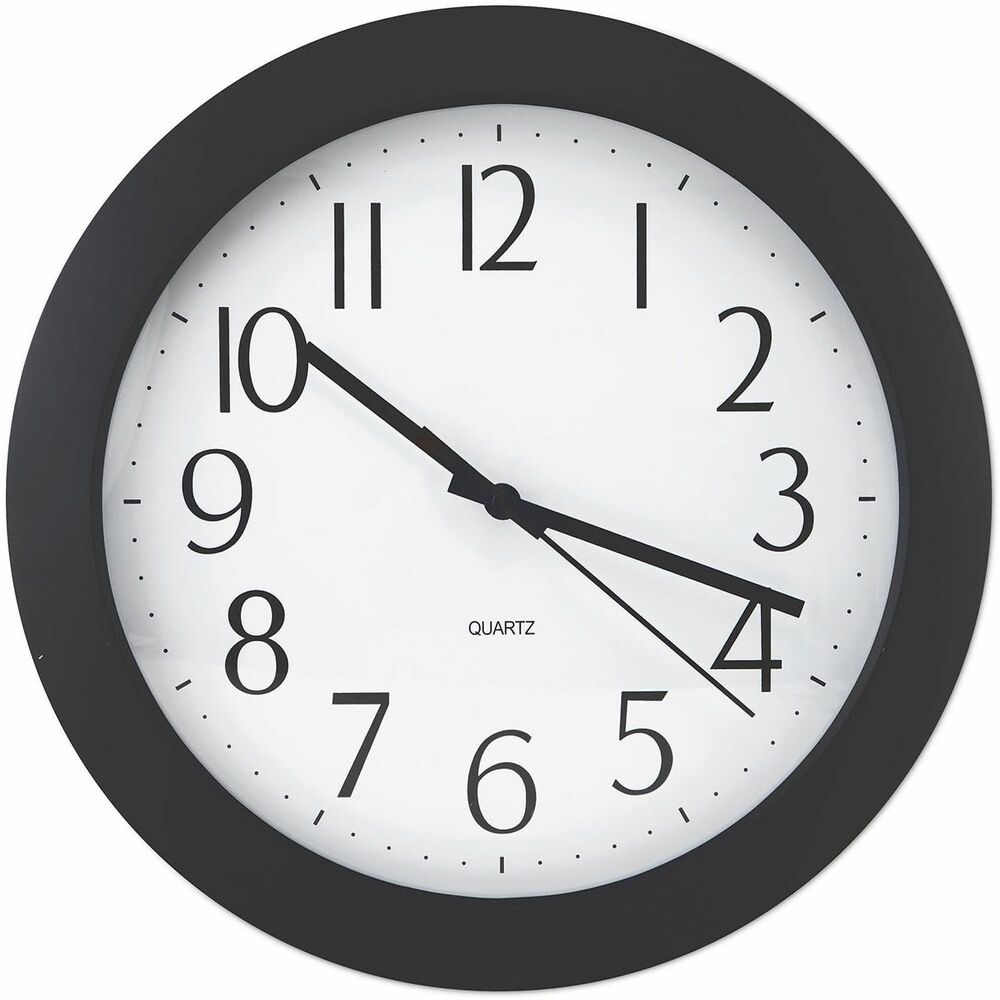 UNV10451 - Modern, simple, large, round clock provides a clear reading every time, even from a distance. The silent sweep movement eliminates distracting ticking sounds. Sleek frame with large, black, easy-to-read numerals. Crystal clear, plastic face is extremely durable and shatter resistant. Features hour, minute, and second hands for precise reading. Uses 1 AA battery (sold separately).