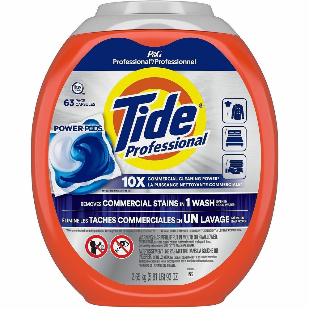 PGC14117 - Tide Professional PODS Detergent is effective on tough stains businesses encounter every day, removing them in a single wash. Laundry detergent works across different types of businesses, including foodservice, hospitality, healthcare and more, in commercial and residential machines. 10 concentrated cleaning actives deliver a deep, commercial clean even in cold water. Formula is free of alkylphenols, alkylphenol ethoxylates, benzene, BPA, PVC, PAHs, PCBs, phthalates, triclosan and more.