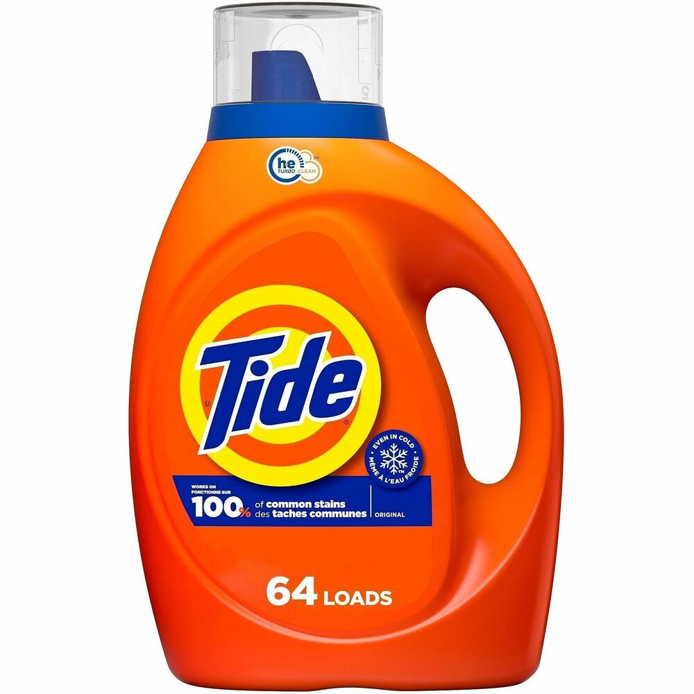 PGC12110 - Tide Original Liquid Laundry Detergent cleans up to 64 loads with a formula engineered to attack tough body soils. Tide Turbo Clean detergent features Smart Suds technology. Quick-collapsing suds clean faster and rinse out quicker even in cold cycles. HE-compatible laundry detergent keeps your whites white and your colors colorful.