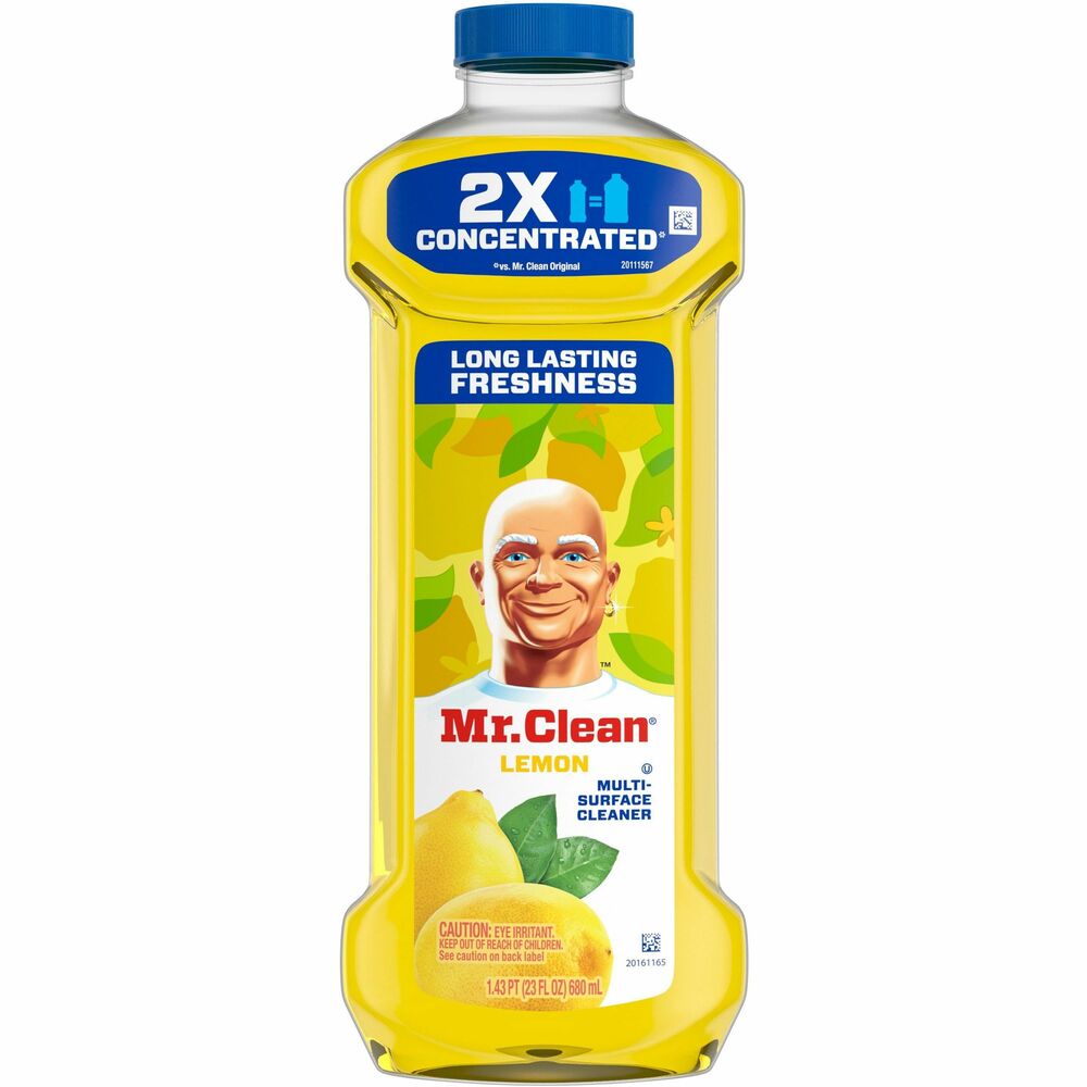 PGC11292CT - Mr. Clean 2X Concentrated Multi-Surface Cleaner muscles through 100 percent of dirt and grime for powerful, multisurface cleaning. Liquid cleaner is great for mopping linoleum, tile and hardwood floors. Use it all around your house to clean toilets, sinks and bathtubs. It even works outside on garbage cans, doors and more to make cleaning your house that much easier. Lemon scent leaves behind long-lasting freshness. Add Mr. Clean to your arsenal of cleaning supplies.