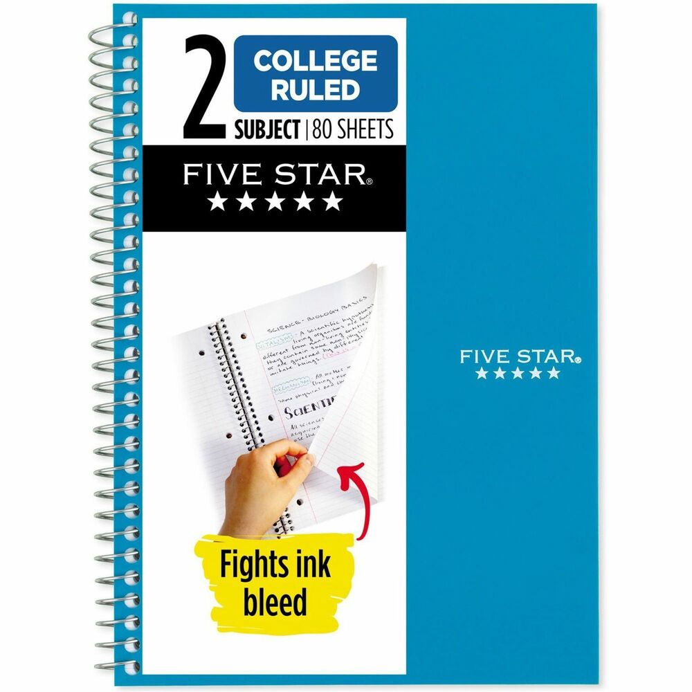 MEA840029 - Choose a notebook that's conveniently sized to keep up with your busy school day all year long. Five Star 2-Subject College-Ruled Notebook is perfectly sized for note-taking and homework on-the-go. 80 double-sided, college-ruled sheets fight ink bleed and are perforated for easy tear-out. Tough pockets help prevent tears and hold 6" x 9-1/2" loose sheets and notes. Durable, water-resistant, plastic cover protects your notes. Spiral Lock wire prevents snags on clothes and backpacks. Experience all the benefits of a Five Star notebook but in a smaller, easy-to-carry size. Sheets measure 6" x 9-1/2" when torn out. Recyclable notebook features SFI-certified paper. Remove the reinforcement tape on the pocket and recycle the rest. You could receive one in Amethyst Purple, Sedona Orange, Seaglass Green, Tidewater Blue, Gray or Black.
