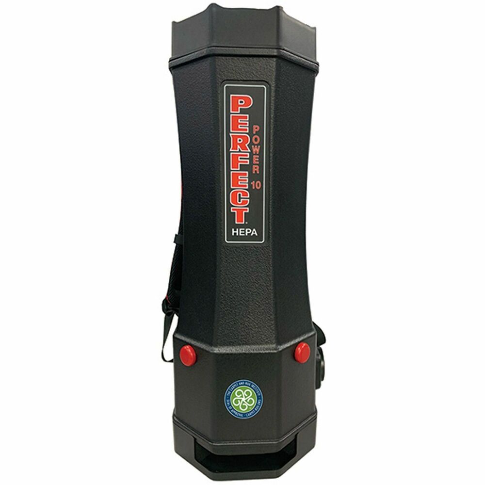 VACPP10 - Perfect 10-Quart Backpack Vacuum comes with a remote on/off switch that you can store in the backpack harness. Cord lock keeps the cord locked in place and plugged directly into the unit. Airflow indicator blinks if the bag is full or the machine is clogged, protecting the motor from overheating. CRI-certified vacuum shuts off in 15 seconds if airflow is impeded. Built-in heat sensor shuts motor off to prevent overheating. Backpacking harness features extra-cushioned, adjustable shoulder straps and a waist belt with built-in tool holders. Multiple filters include H-10 HEPA inner paper bag, SMS cloth bag and large HEPA exhaust filter for true clean air filtration. Static lift has a suction power of 120" or more suction power. Specially engineered vacuum directs exhaust away from your body. 90-degree elbow cuff rotates 360 degrees for easy use and swivels on both ends. 16/3 extension cord is 50' long to vacuum larger areas. Hose stretches from 4' to 7'.