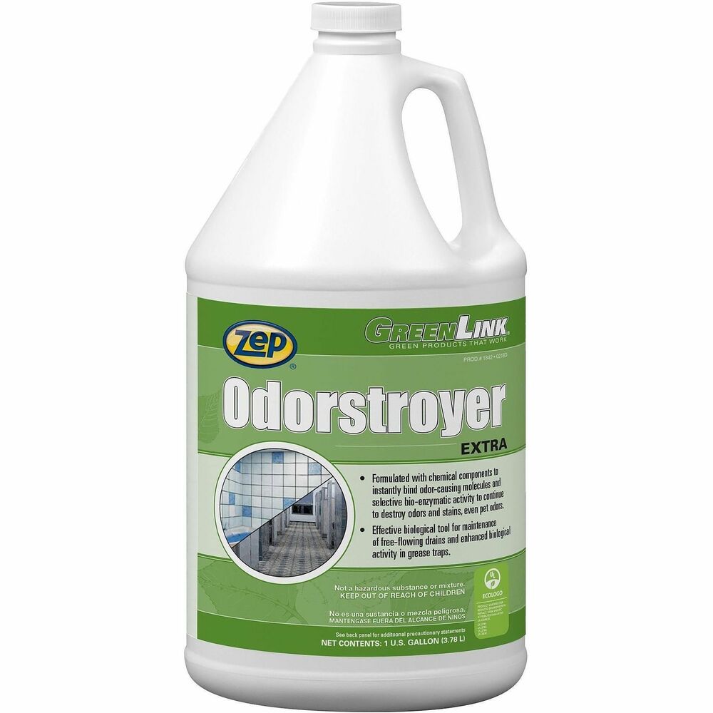 ZPE184223 - Odorstroyer Extra uses a unique blend of bacteria, surfactants and perfumes to combat a variety of organic-waste stains and odors. Specially engineered cleaning formula uses bacteria to biologically destroy the source of odors, especially pet urine. Utilize odor cleanser for preventative maintenance and odor control in drains and grease traps. Effective detergents clean spots from carpet, laundry and washable fabric and reduces re-soiling. Stain/odor-removing formula meets CCD 115 requirements. Follow recommended safety precautions and only handle this odor-reducing stain remover with gloves and glasses in well-ventilated areas.