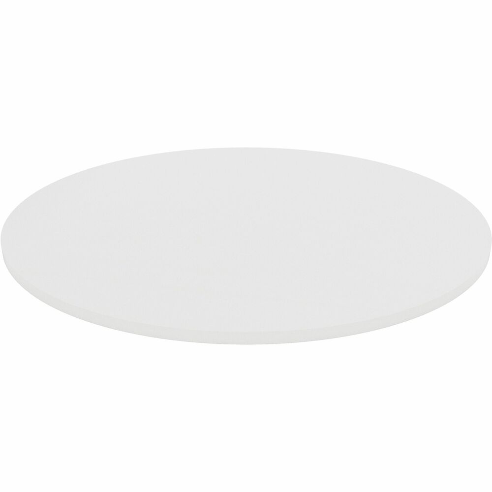 LLR99877 - Round tabletop is designed for use with hospitality, reception and conference tables including Lorell Essentials Series Wood Laminate Furniture that offers high-quality laminate construction and a contemporary design. Ideal for breakrooms, lobbies, meeting areas, executive offices and more, this 1" thick tabletop features a laminate surface and 3mm PVC edgebanding. Attach this tabletop to sturdy steel base (LLR87241 not included) or laminate base (not included) with screws matched to T-Metal, predrilled holes.