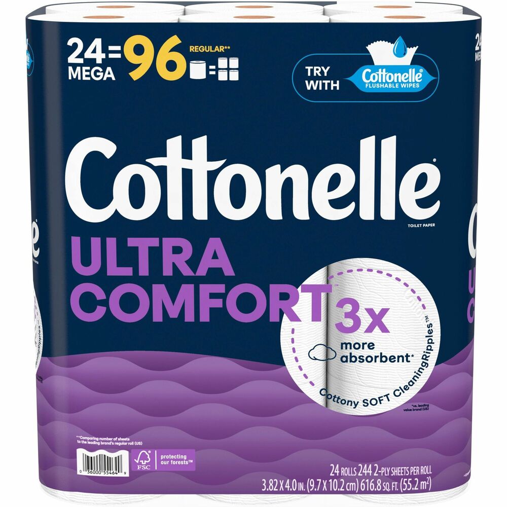 KCC55464 - Give yourself the superior performance and softness of Ultra Comfort Toilet Paper. It features cottony soft CleaningRipples that deliver unbeatable comfort that cleans better. Toilet paper is three times more absorbent to help you feel comfortably dry. FSC-certified sheets are made with 100 percent plant-based fibers sourced from responsibly managed forests. Two-ply sheets are free of added perfumes and dyes.