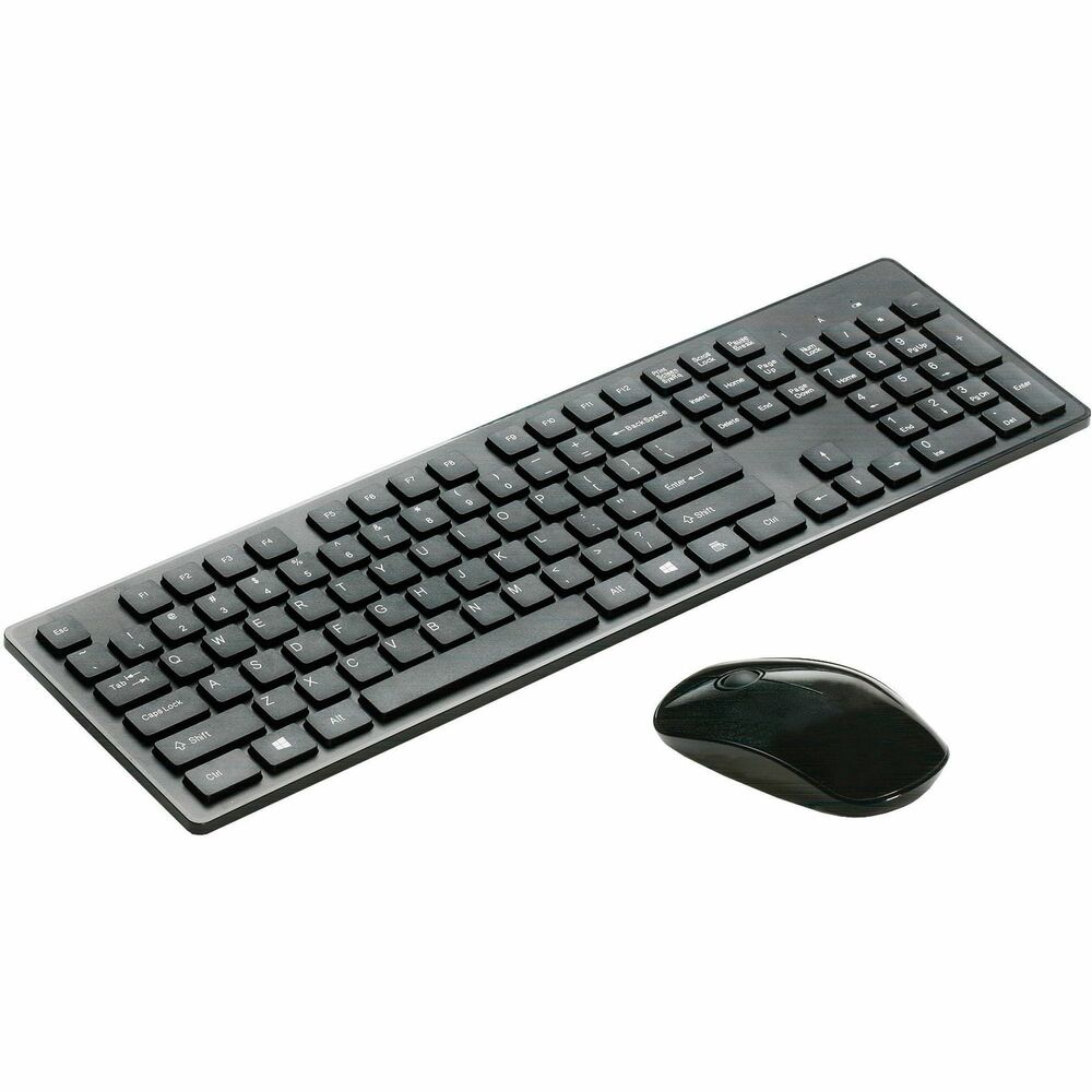 NSN6909998 - This Wireless PC Keyboard and Mouse Combo features a low-profile keyboard with quiet soft-touch keys and an ambidextrous mouse. They are perfect for the workplace or home office. Enjoy easy connectivity. Simply plug the dongle into a USB port and get to work. Keyboard and mouse use 2.4GHz wireless connectivity for seamless, interruption-free use within a 30' range and transition to low power consumption mode when not in active use. Keyboard requires one AAA while mouse requires one AA alkaline battery. Batteries are sold separately.