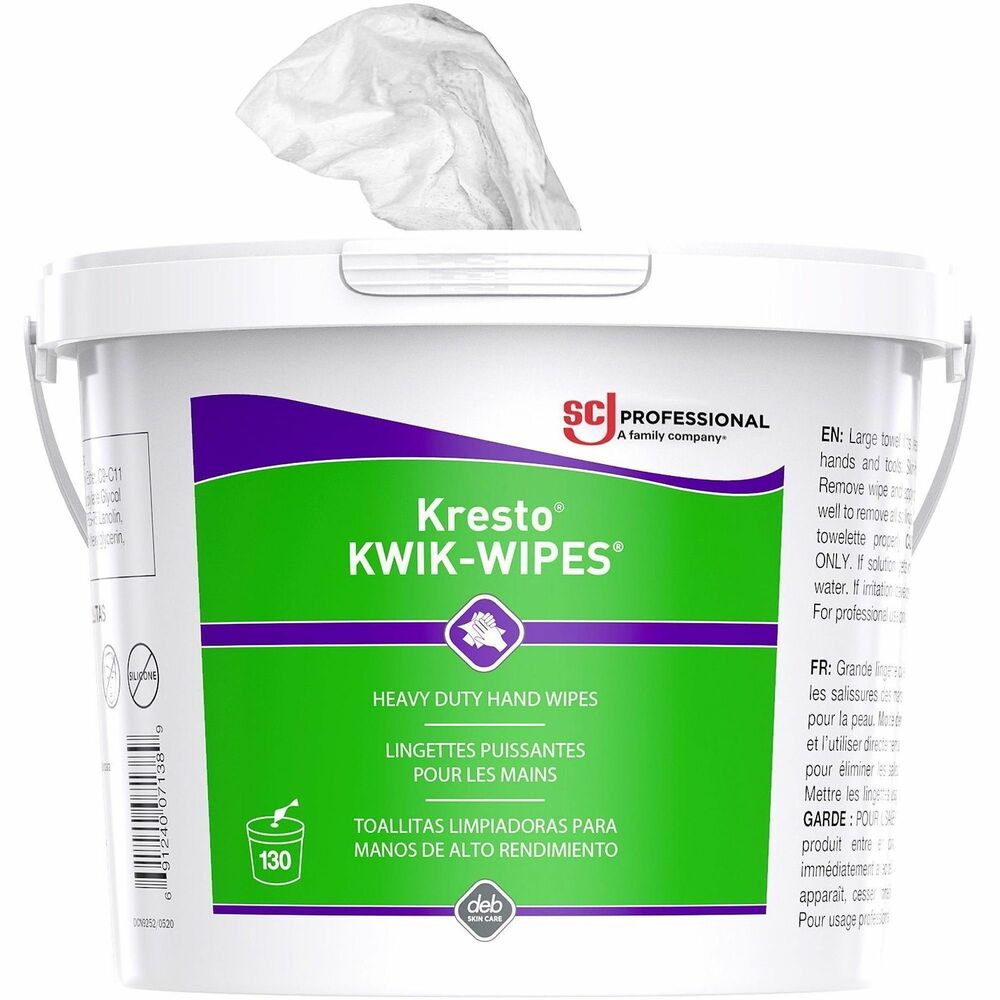 SJNKKW130W - Kesto KWIK-WIPES remove a broad spectrum of contaminants - no water needed. Strong, textured fabric saturated with powerful, heavy-duty cleanser efficiently removes oil, grease and grime. Cleanser contains skin conditioner to help prevent drying, leaving the skin feeling smooth after use. Wipes dispense from a handy, easy-to-use container for convenience.