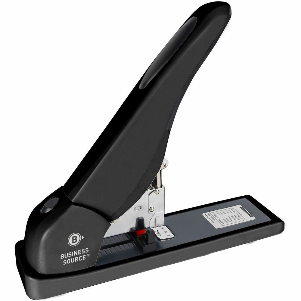BSN65661 - High-Capacity Stapler fastens up to 140 sheets and holds up to 100 staples. Contemporary design features a soft grip handle. Metal construction delivers long-lasting use. Stapling margin adjusts from 7mm to 70mm. Rotatable anvil is compatible with different size staples: 1/4" , 5/16" , 3/8" , 1/2" , 3/5" and 2/3". Reinforced base increases stapling stability.
