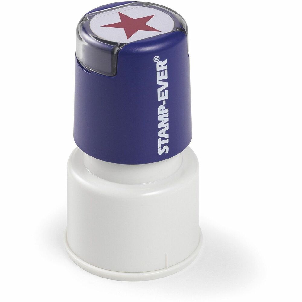 TDT5979 - Pre-inked, one-color round stamp delivers a red star icon. Microporous ink surface produces a clean, crisp impression every time. Impression size is 3/4" diameter. Convenient pocket-size message stamp is TAA compliant. It lasts for thousands of impressions before re-inking with Stamp-Ever ink.