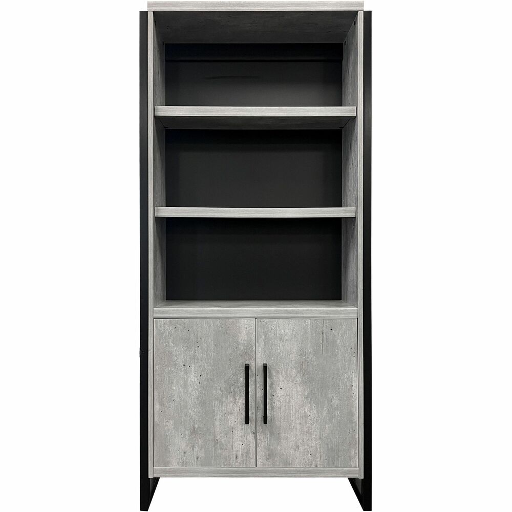 MRTIMMN3678DC - Mason Lower Door Bookcase features enclosed space to store office supplies or other essentials. Two cabinet doors create easy access to your storage. Open space includes a stationary shelf and adjustable shelves to personalize your bookcase. Solid wood framing accents the laminate for a structured appearance. Stone-color laminate lends a modern appeal. Dark bronze hardware contrasts the bookcase design for a unique, interesting look.
