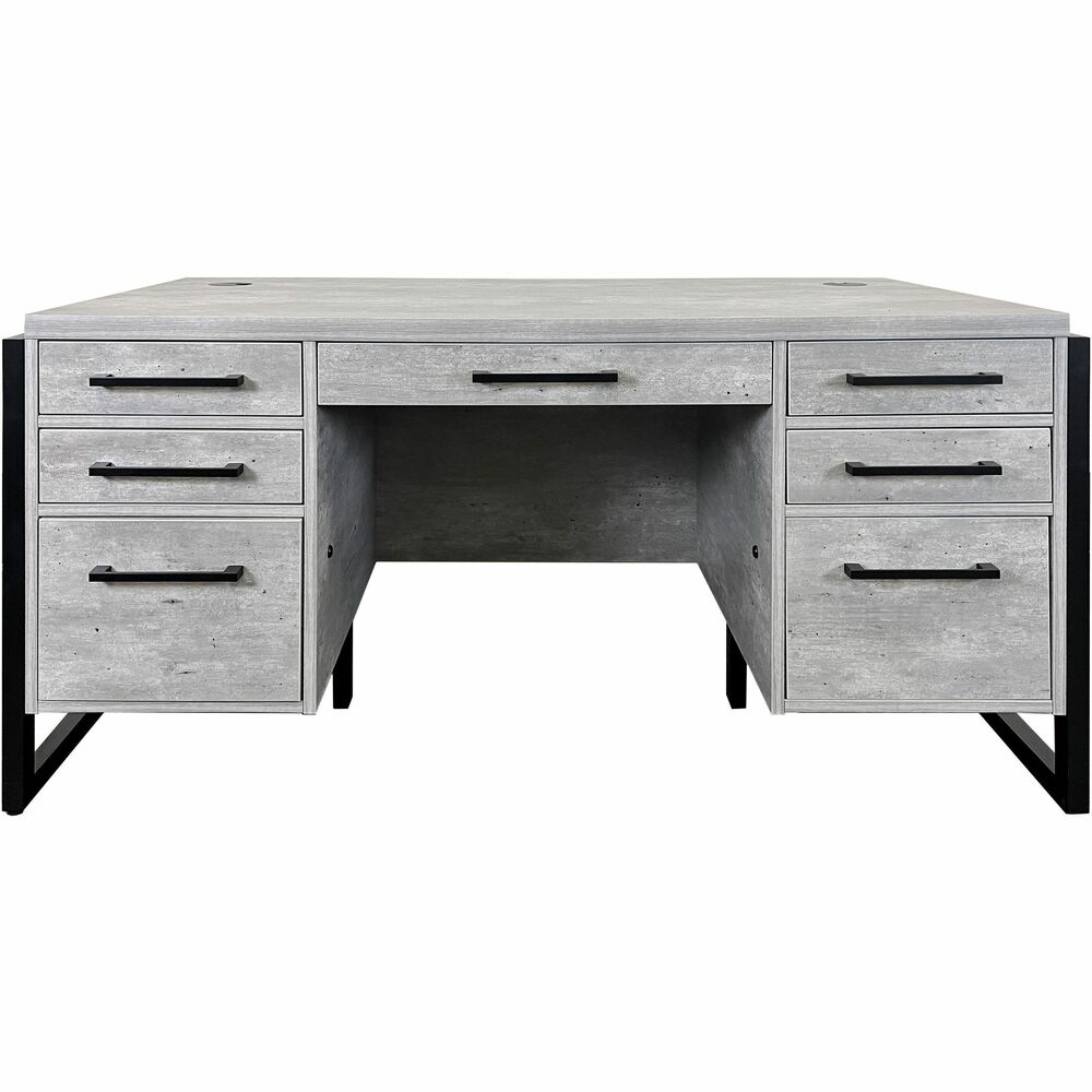 MRTIMMN680C - Mason Double Pedestal Desk features two locking drawers to file letter-size and legal-size documents for easy accessibility. Five other storage drawers are perfect for storing your loose items and essential office supplies within reach. Use grommets to organize cables and minimize cord clutter. Stone-color laminate lends a modern appeal. Return is finished on all sides. Solid wood framing accents the laminate for a structured appearance. Dark bronze hardware contrasts the desk design for a unique, interesting look.