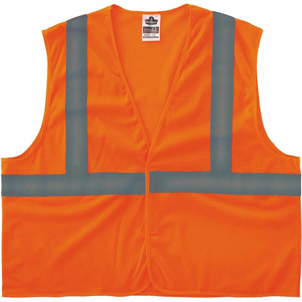EGO21999 - GloWear 8205HL-ECO Recycled Hi-Vis Vest is a Type R, Class 2 vest that meets ANSI/ISEA 107-2020 visibility requirements and is made of 100 percent recycled polyester mesh for long-lasting use and wear. 2" reflective tape offers enhanced low-light visibility. Hook-and-loop closure allows easy on and off. Dual sizing provides a looser fit for wear over shirts, sweatshirts or jackets. Vest is ideal for road construction, baggage handling and municipalities. Recycled polyester is made with post-consumer plastic bottles converted from polyester yarn through chipmaking and spinning. The yarn is then knitted and dyed for proper vest cutting and sewing. Each machine-washable shirt is equivalent to approximately 11 plastic water bottles (16.9 oz.). 4X/5X size with a 28-1/2" long center back fits up to 65" diameter torsos.