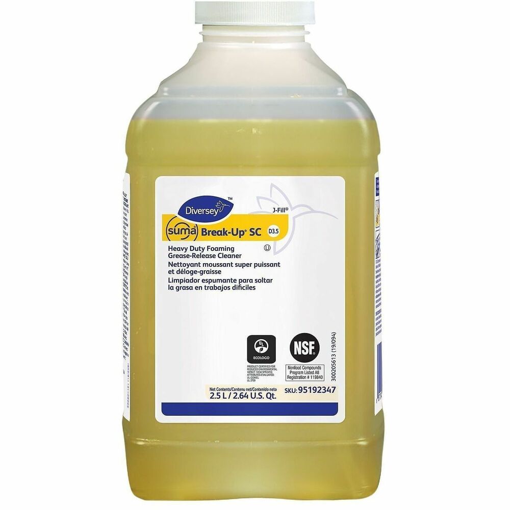 DVO95192347 - Highly alkaline, solvent-free degreaser for removing protein, fats, grease, oils and other food soils in a food preparation environment. Effective on most surfaces, including plastic and stainless steel.