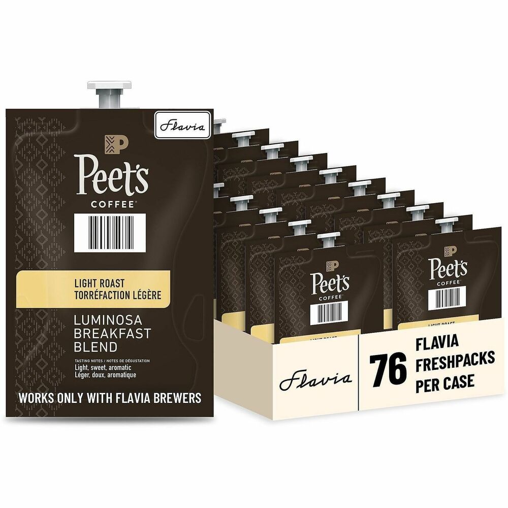 LAV48037 - Peet's Cafe Colombia Luminosa Coffee is beautifully balanced by an Ethiopian coffee that adds just the right touch of delicately sweet aroma for a deliciously mild, smooth cup. Each Freshpack is created specifically for the workplace to ensure your employees enjoy them only at the office for greater control over your stock and expenses. Coffee is designed for use with Flavia single-serve brewers (not included).