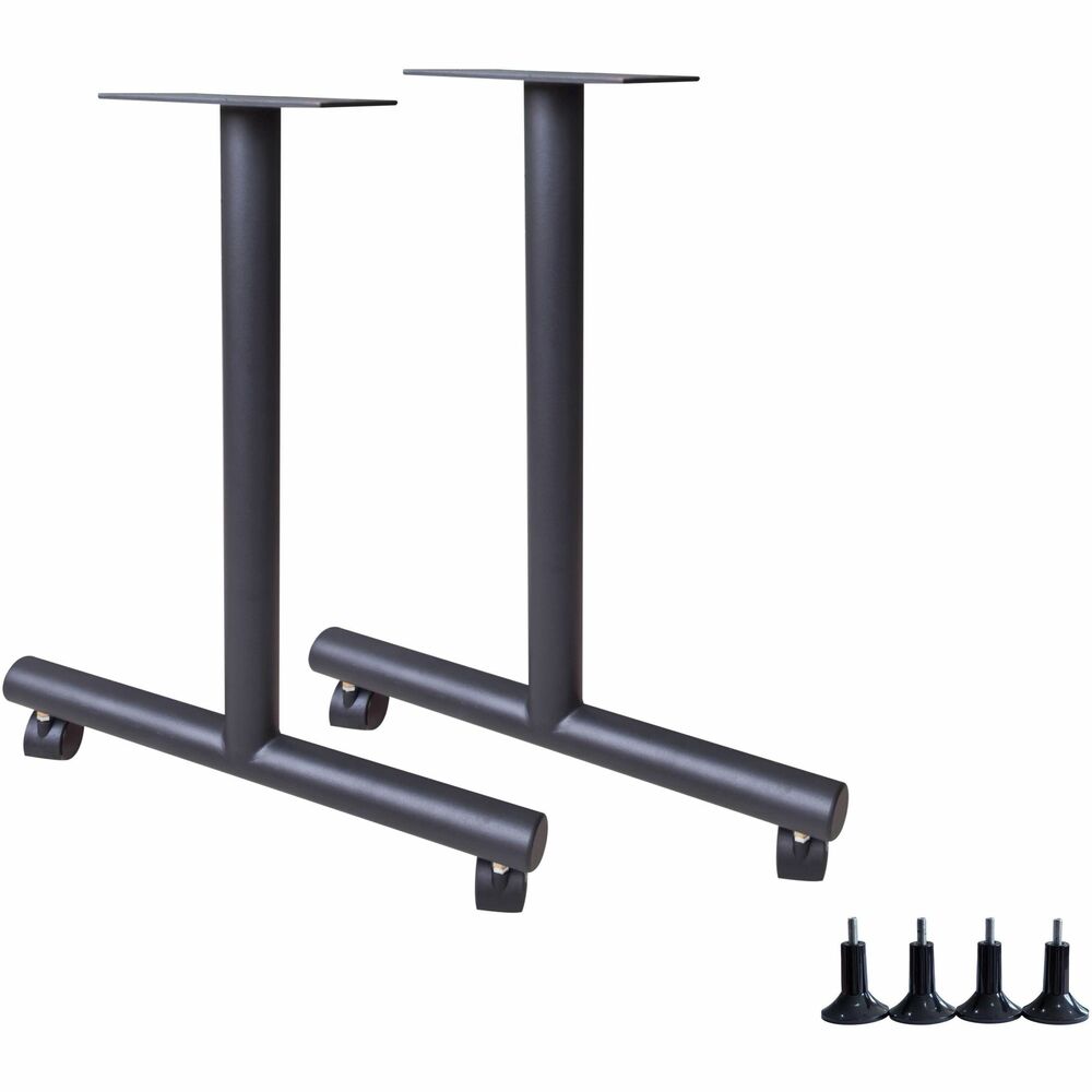 LLR60803 - Invent Training Room T-Leg Base offers dependable support for tabletops (not included) up to 72" wide using a compatible stiffener bar (not included). Sturdy, 5"x 8" top plate on the base firmly attaches your top. For versatile use, this set of two legs comes with four glides and four casters (two locking). Add a modesty panel (not included) for privacy.