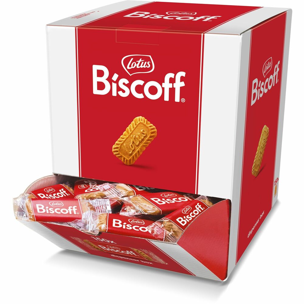 LTB50639 - Biscoff cookies offer a unique caramel flavor and crisp texture that make these the perfect accompaniment to a cup of coffee, tea or ice cream. One-cookie packs come in a box dispenser that is perfect for reception or break areas. Baked to perfection for an incredible crunch, these cookies contain no artificial colors, added flavors or preservatives.