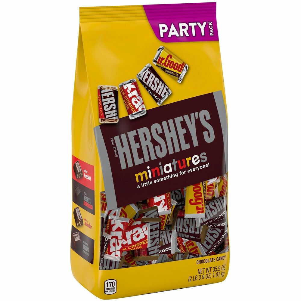HRS24600402 - Hershey's Miniatures Assortment Bag offers something for everyone. Find all your favorite miniature versions of Hershey's chocolate bars in one sweet bag. It contains Hershey's Milk Chocolate Bars, Hershey's Special Dark Mildly Sweet Chocolate Bars, Krackel Chocolate Bars and Mr. Goodbar Milk Chocolate Bars.