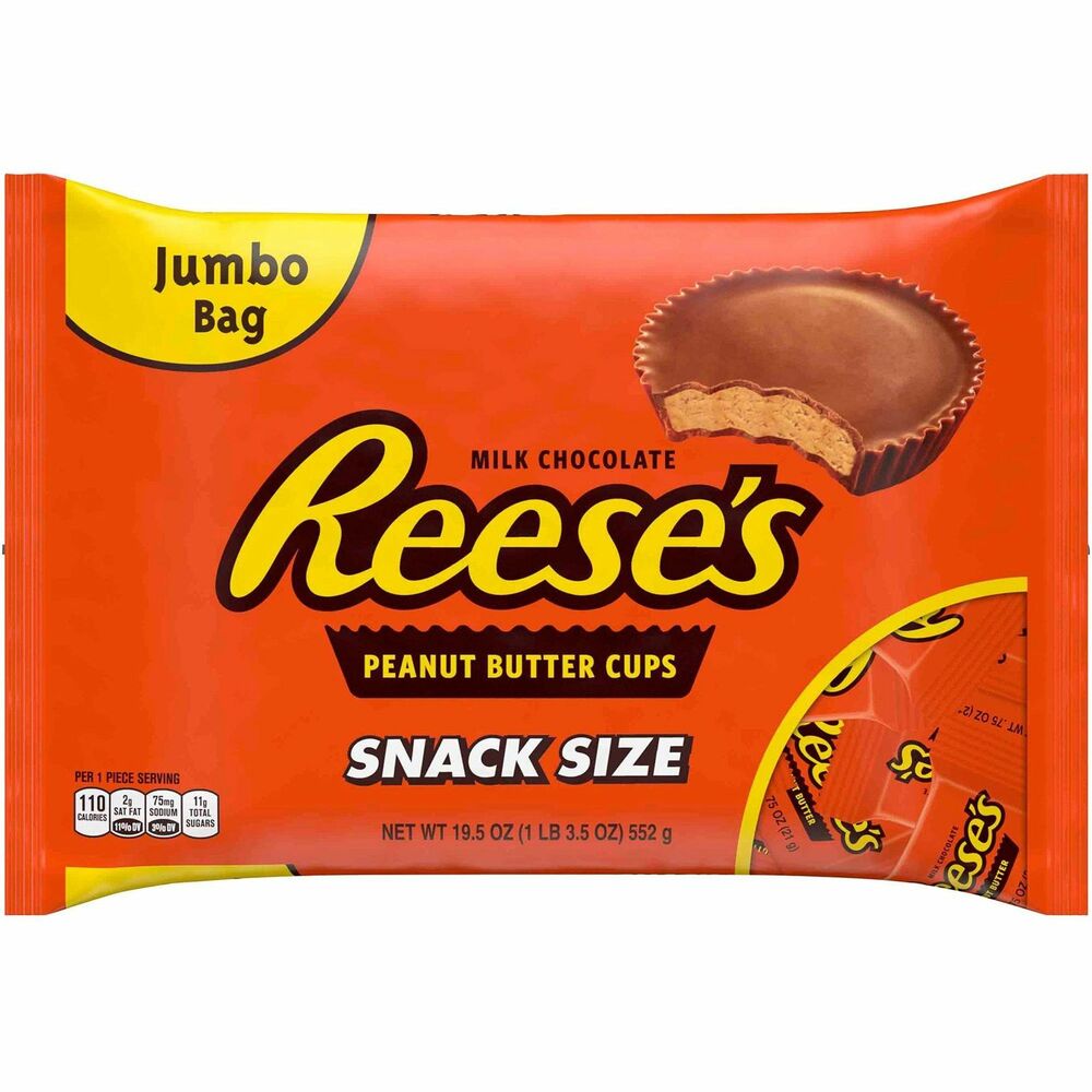 HRS24600012 - Jumbo bag of snack-size, gluten-free, Reese's Peanut Butter Cups help you avoid the need to shop for candy refills. Coating of smooth milk chocolate surrounds creamy peanut butter for an indulgent piece of candy. Summer is the perfect time to try them chilled.
