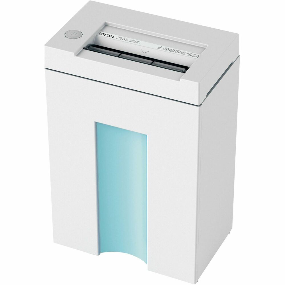 ISRIDEDSH0063H - The ideal 2265 cross-cut P-4 is a versatile deskside paper shredder, designed for the home or office and is good for 1-3 users. Continuous operation and high-quality, solid steel cutting heads minimize downtime while shredding paper, staples, and paper clips. The 2265 paper shredder has a high-quality, easy to pull out, shred bin. Perfect for document reduction and reducing paper volume. A 8.75" feed opening and impact-resistant, lightweight, easy-to-remove 5-gallon bin make this a perfect deskside paper shredder. A patented, electronically-controlled, transparent safety shield in the feed opening protects fingers and hands. A 1/5 horsepower motor chews through 5-6 sheets of paper at once and up to 72 sheets of paper per minute. German engineering and manufacturing ensure superior quality that will provide many years of trouble-free operation. The 2265 paper shredder is covered by a lifetime warranty on cutting shafts and wheels, 3-year limited warranty on all other parts, excluding wearables, and 90-day limited warranty on labor or exchange at ideal's discretion.